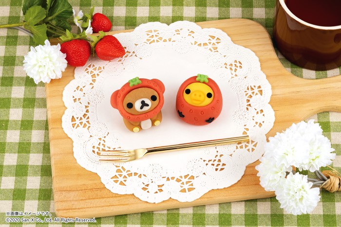 リラックマ＆キイロイトリがイチゴの姿に♡ぽってり可愛い和菓子が登場