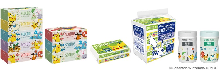 ポケモンデザインの「スコッティ」ティシュー、ペーパーふきん、ウェットティシューが発売!