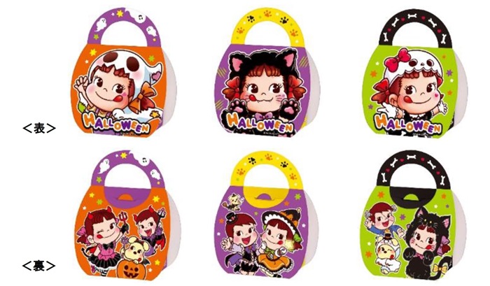 「ペコちゃんハロウィンミニバッグ」<br>各税込340円<br>2025年9月12日（金）発売<br>＜詰め合わせ内容＞<br>「ハロウィンカントリーマアム（バニラ）」2枚<br>「ミルキー」7粒