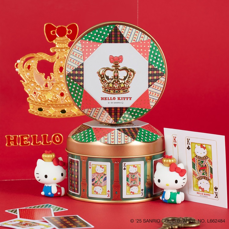 王冠ハローキティのフィギュア入り！ガラス絵で描いたレトロなハローキティのお菓子缶が新発売