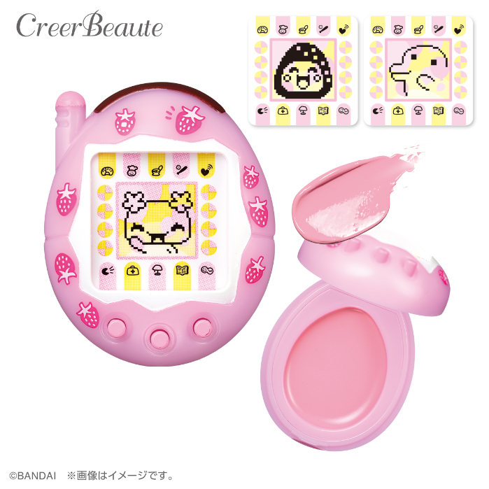 ケーたま　いちごみるく（カラー・スイートピンク）<br>画面のたまごっち：ふらわっち　付属シールのたまごっち：いちごっち、くちぱっち