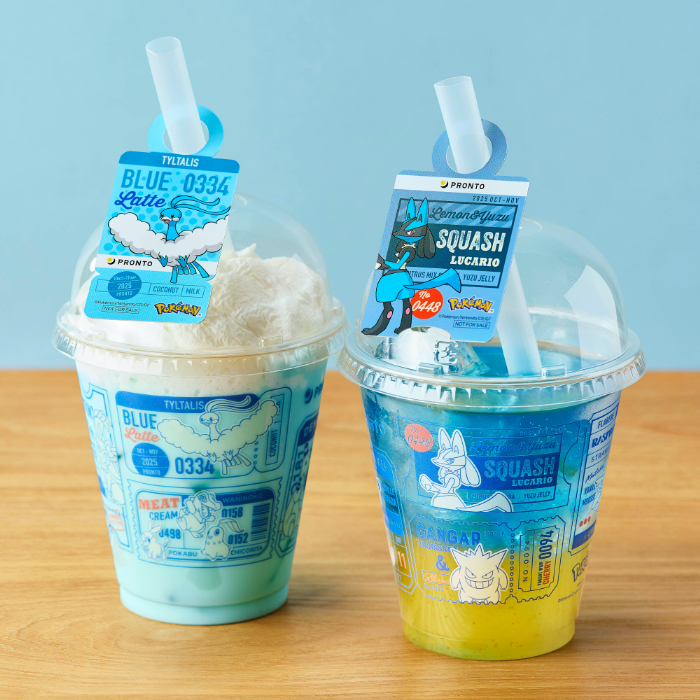 チルタリスのココナッツブルーラテ／990円<br>ルカリオのゆずレモンスカッシュ／990円