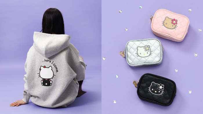 「GLOBAL WORK」×ハローキティ（WOMENS）、ハンギョドン・シナモロール（KIDS）<br>【HELLO KITTY】ZIPフーディ　全2種<br>価格：5,991円（税込）<br>サイズ：FREE<br>商品名：【HELLO KITTY】キルトポーチ　全3種<br>価格：2,490円（税込）