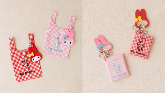左から<br>【マイメロディ】ポーチツキエコBAG　全2種<br>価格：2,990円（税込）<br>【マイメロディ】カラビナツキクリアポーチ　全2種<br>価格：2,790円（税込）