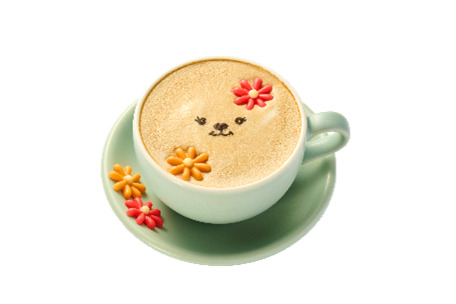 ぽすくまとお花のラテ