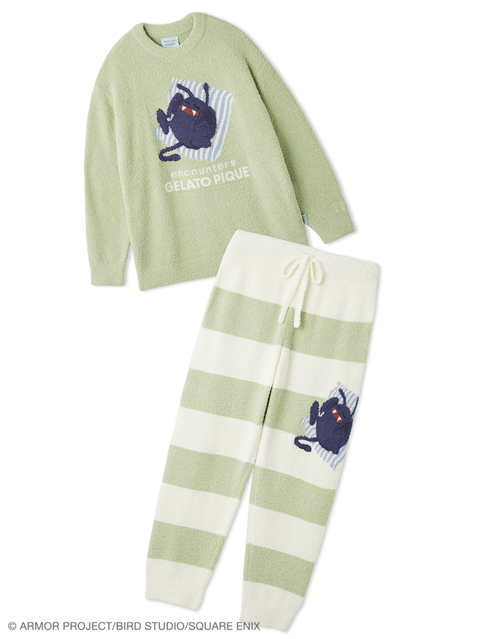 【ドラゴンクエスト】【メンズ】ベビモコプルオーバー&ボーダーロングパンツセット　￥17,050<br>カラー：ブルー/ライム<br>サイズ：M／L