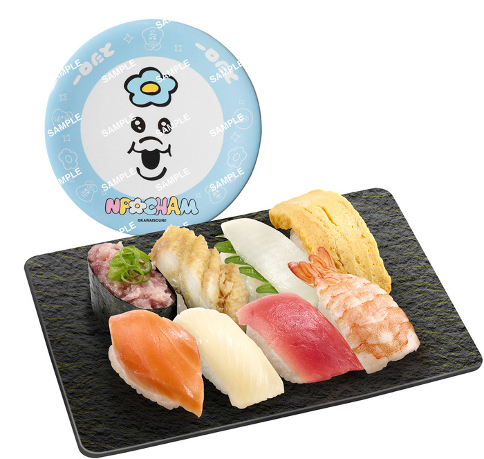 可哀想に！コラボ限定セット8貫 すし皿付き<br>■価格：税込1,480円～<br>■予約開始日時：2025年10月8日（水）AM7:00～ネット注文のみ<br>コラボ限定すし皿の手配総数3.8万枚分が完売次第終了。<br>■受取期間：2025年10月11日（土）～11月9日（日）各店舗、営業開始時間から