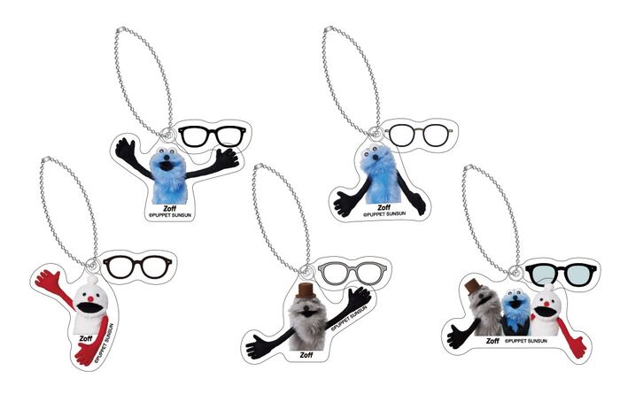 WEB限定トレーディングアクリルキーホルダーZoffオリジナルデザインコンプリートセット　全5種 ￥2,500<br>Zoff 5店舗限定トレーディングアクリルキーホルダー　Zoffオリジナルデザインカプセルトイ※数量限定　全5種　1回 ￥500
