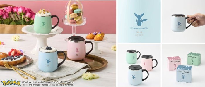 イーブイフレンズ 蓋つきステンレスマグ short<br>【価格】  2,420円（税込）<br>【カラー】グリーン、ブルー、ピンク