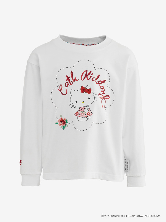 Cath Kidston × Hello Kitty キッズロングスリーブシャツ ホワイト/ピンク 100/110/120/130 各7,700円（税込）