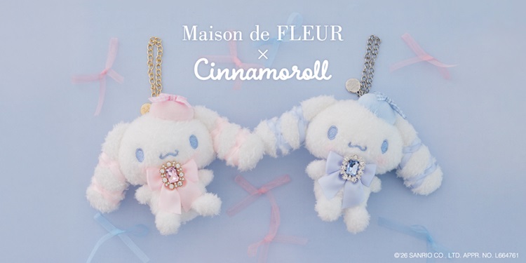 「シナモロール」お誕生日記念！おめかししたぬいぐるみチャームが「Maison de FLEUR」から登場