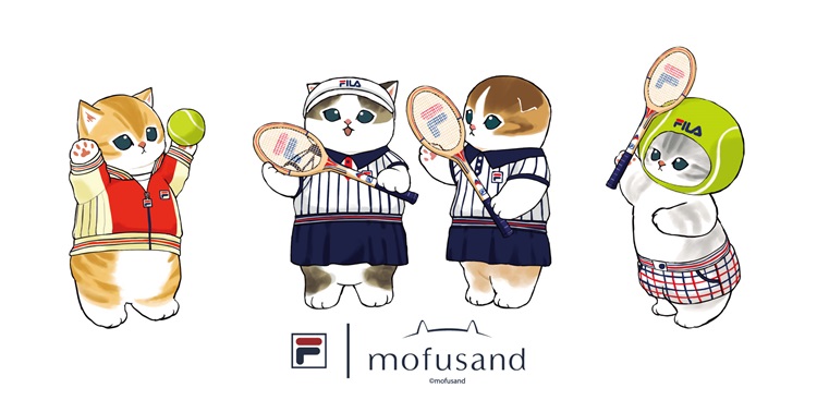 「mofusand」にゃんこたちが伝説のテニスプレイヤー姿に！「FILA」初のコラボアイテムが登場